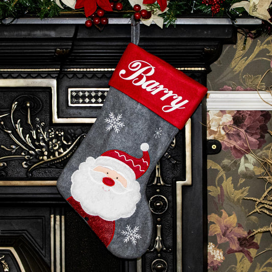 Grey and Red Santa Christmas Stocking