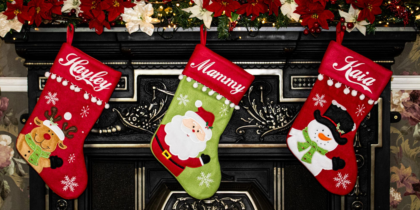 Red Snowman Stocking with Pom-Poms