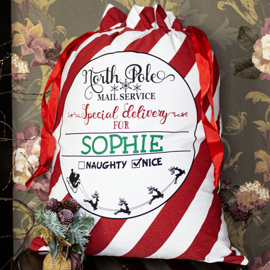 Large Candy Cane Stripe Christmas Sack