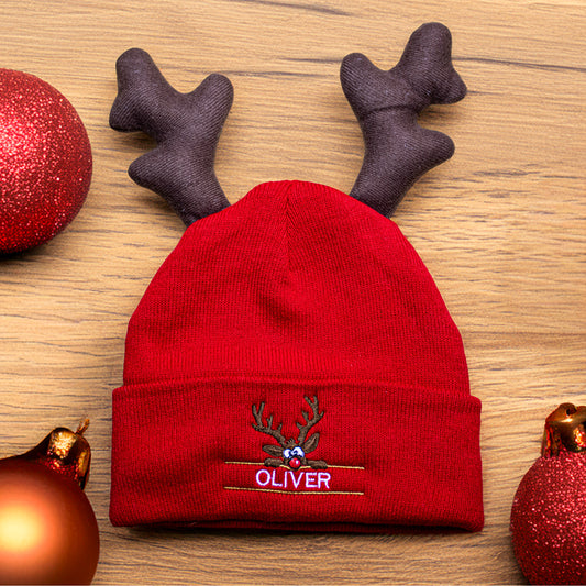 Kids Personalised Reindeer Beanie