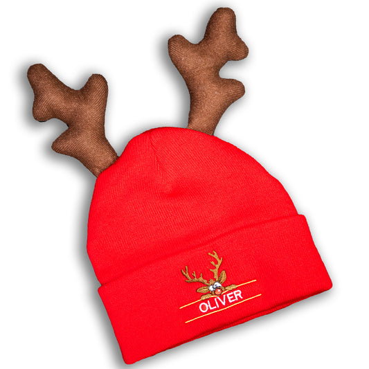 Kids Personalised Reindeer Beanie