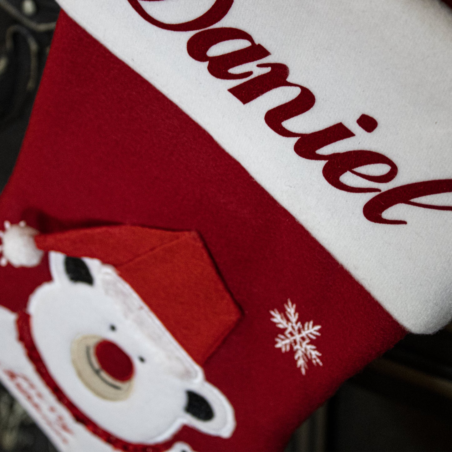 Close up of a Snowflake on Christmas Stocking