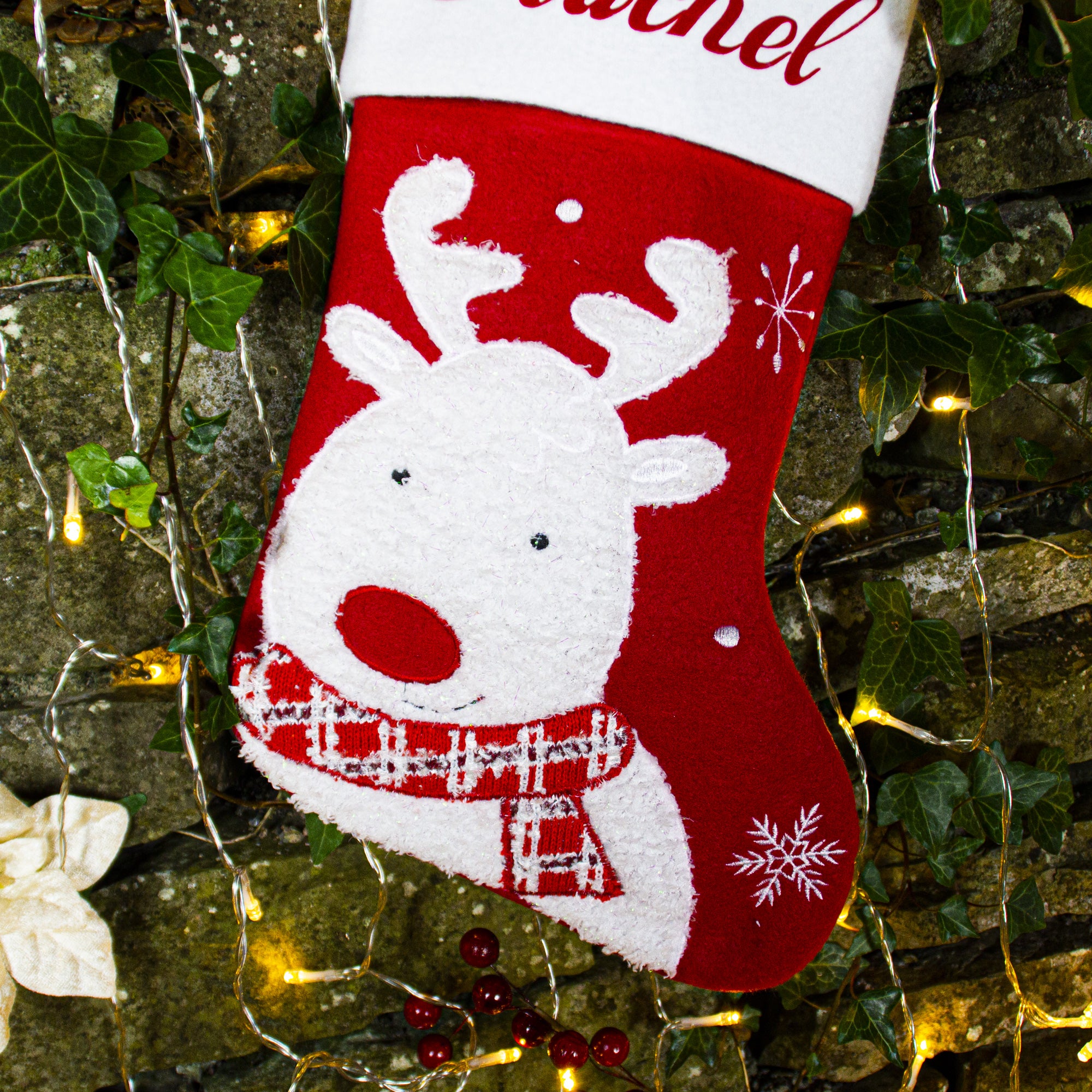 Fluffy Rudolph Christmas Stocking | Personalised Christmas Stocking ...