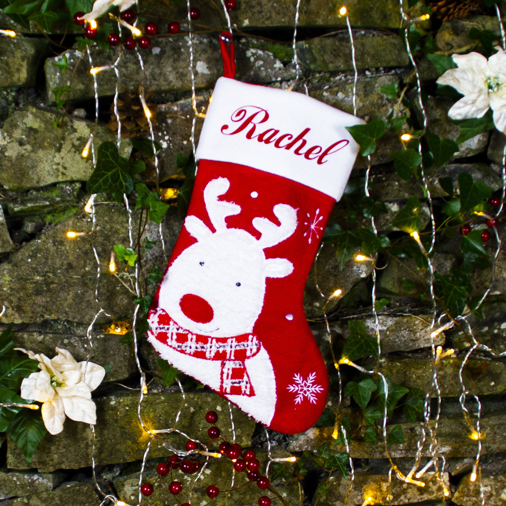 Fluffy Rudolph Christmas Stocking | Personalised Christmas Stocking ...
