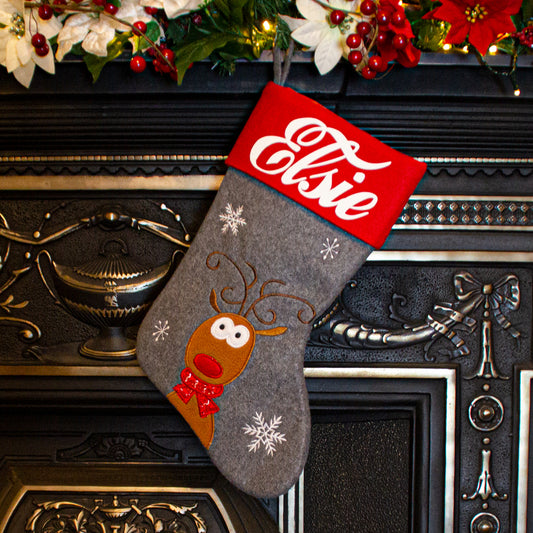 Hanging Dark Grey Rudolph Christmas Stocking 