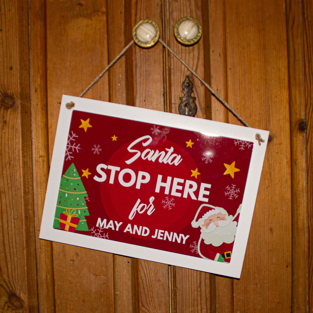Hanging Santa Stop Here Sign