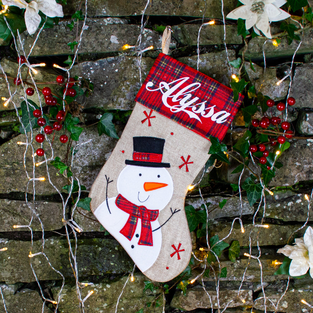Personalised Hessian Snowman Christmas Stocking