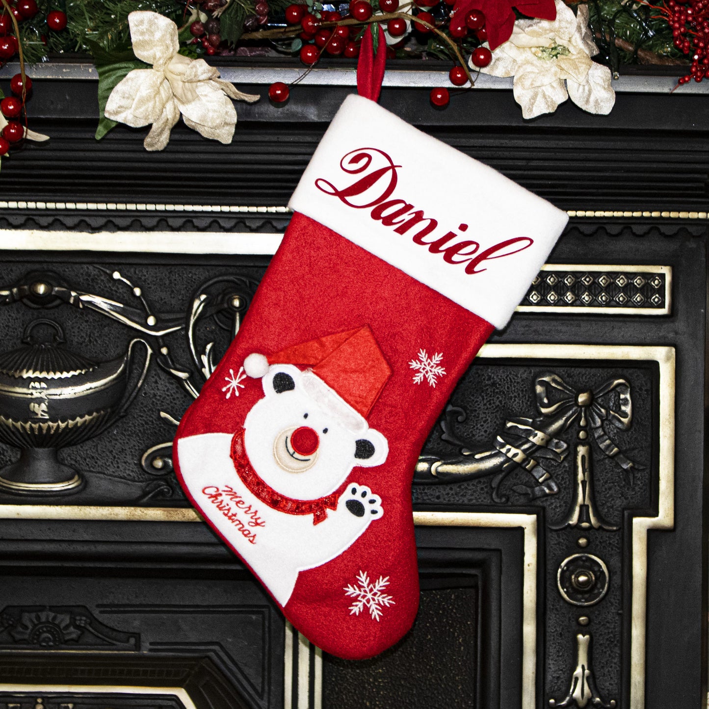 Personalised Merry Christmas Polar Bear Christmas Stocking