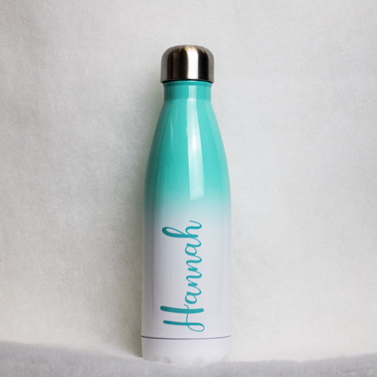 Personalised Mint and White Ombre Chily Water Bottle