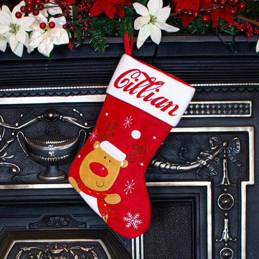 Personalised Red and White Rudolph Christmas Stocking