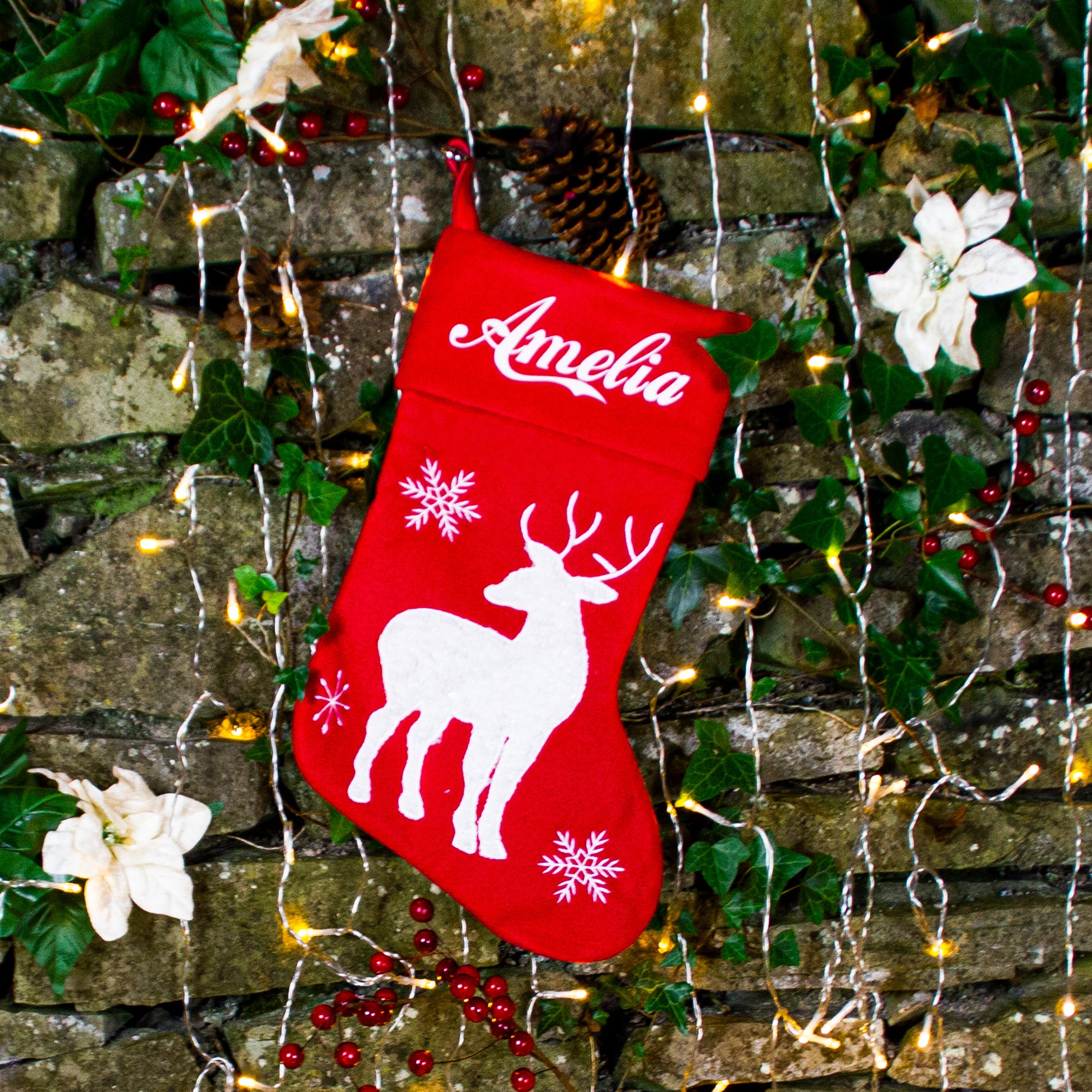 Classic Reindeer Christmas Stocking  Personalised in Ireland – Christmas Stockings Ireland