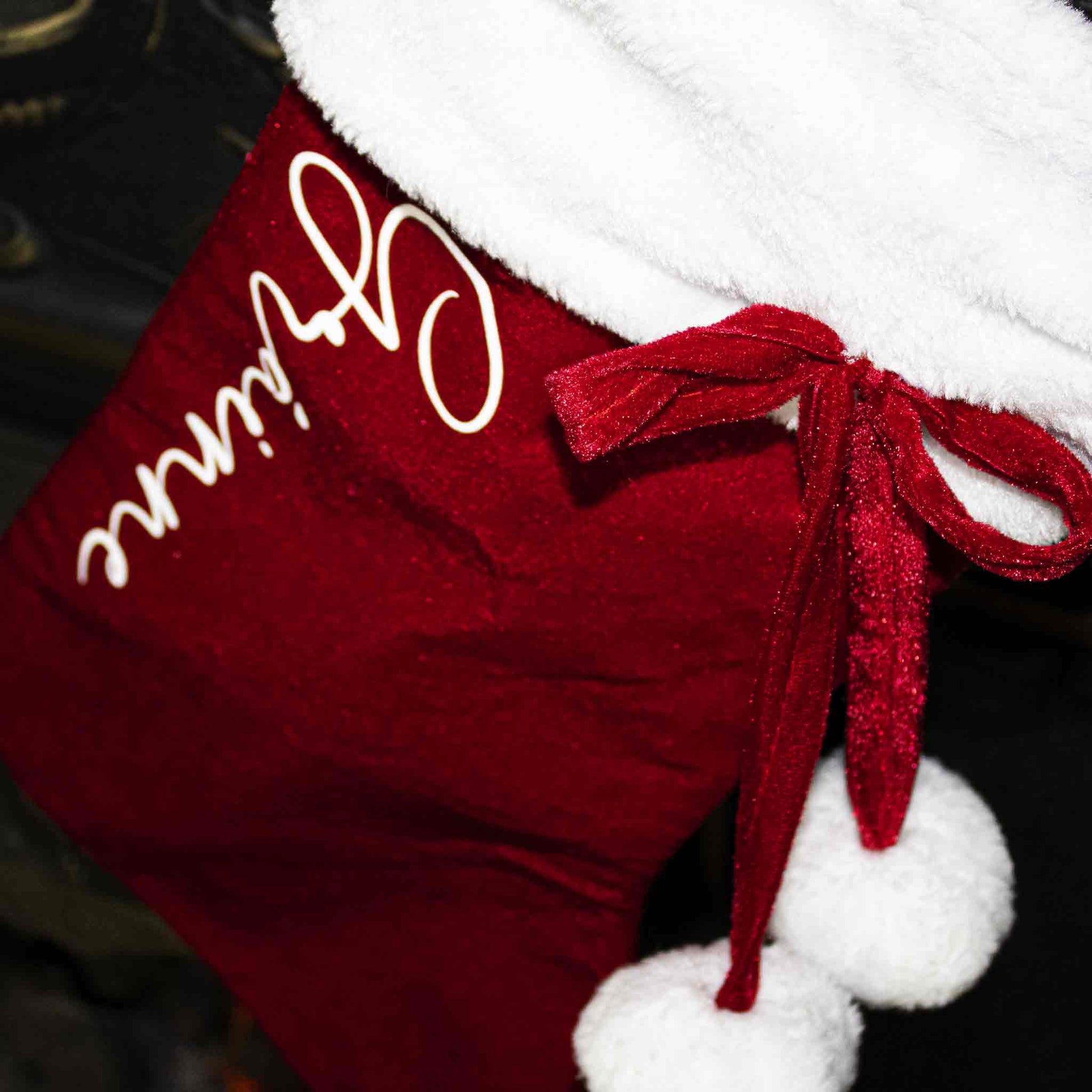 Red Velvet and Fluffy White Christmas Stocking