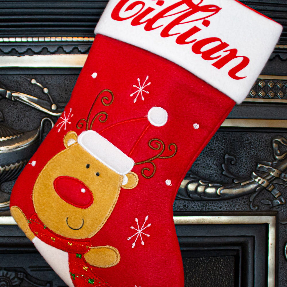 Red and White Rudolph Christmas Stocking