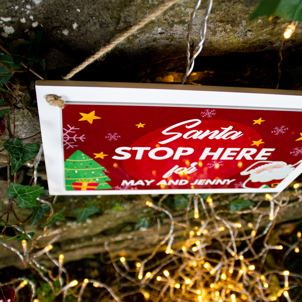 White Wooden Santa Stop Here Sign