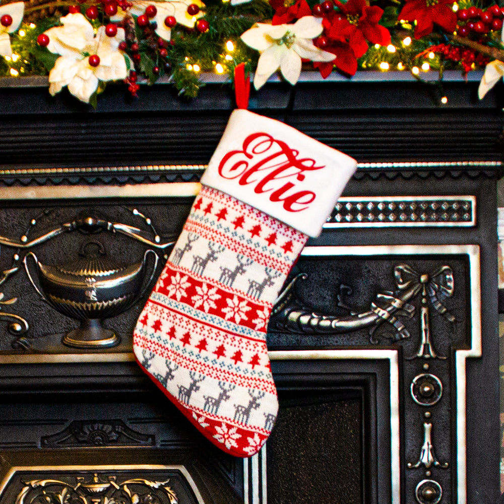 personalised knitted nordic christmas stocking main