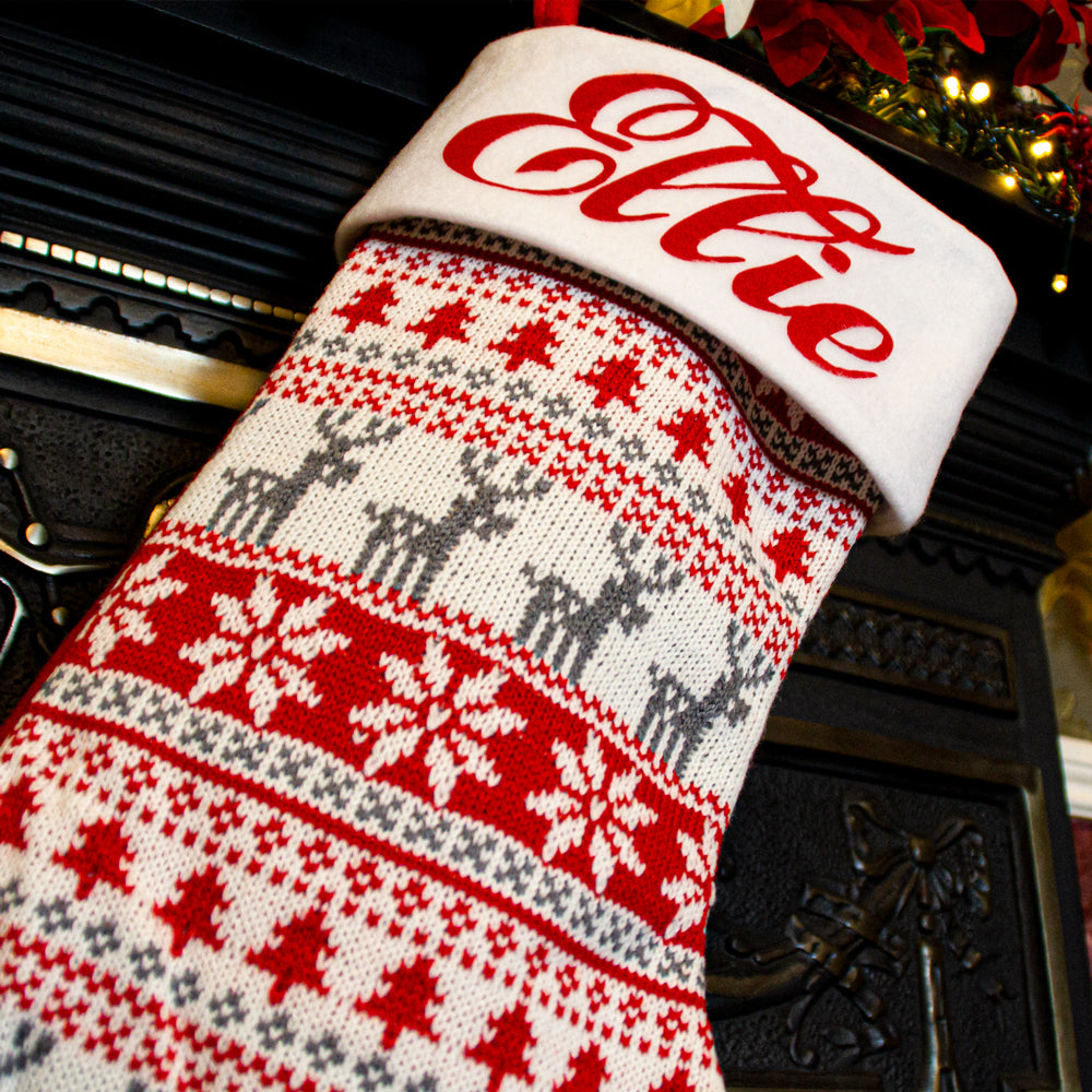 personalised knitted nordic christmas stocking